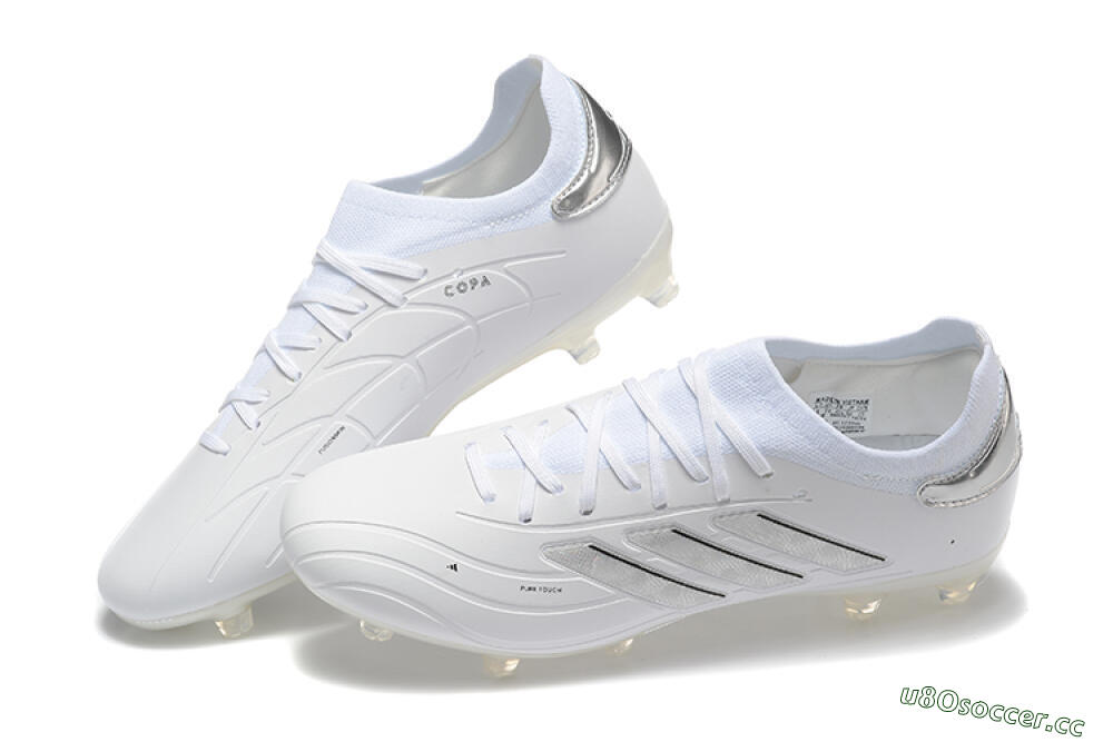 Men's Adidas Copa Pure 2+ FG Firm Ground Low-Tops Football Boots - White/Silver/Black 6