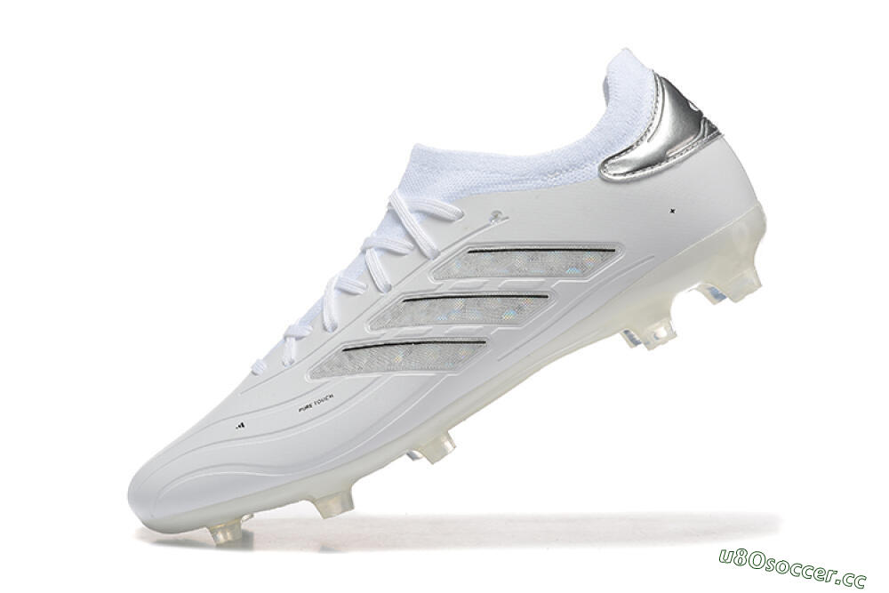 Men's Adidas Copa Pure 2+ FG Firm Ground Low-Tops Football Boots - White/Silver/Black 8