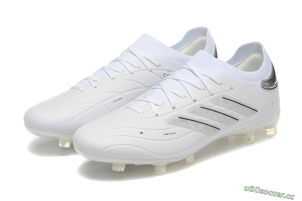 Men's Adidas Copa Pure 2+ FG Firm Ground Low-Tops Football Boots - White/Silver/Black 5