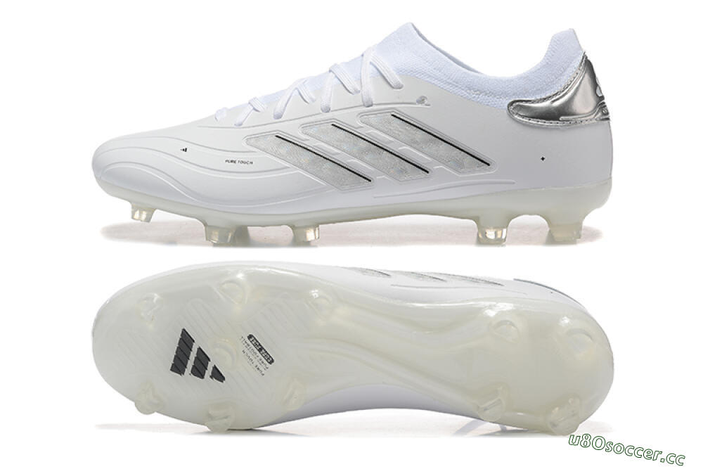 Men's Adidas Copa Pure 2+ FG Firm Ground Low-Tops Football Boots - White/Silver/Black 1