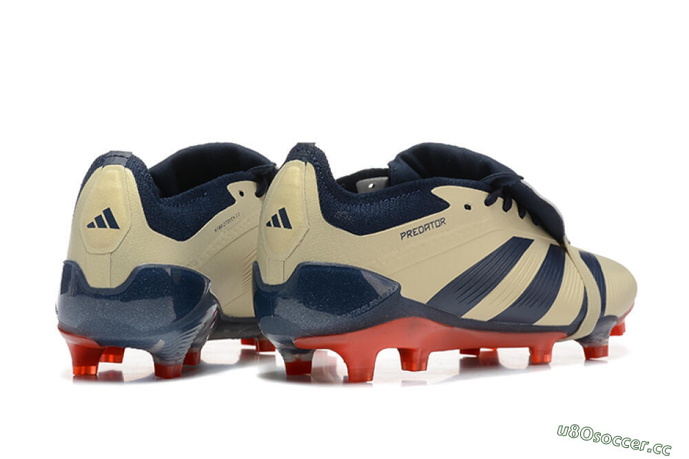 Men's Adidas Predator Elite Foldover Tongue FG Firm Ground Low-Tops Football Boots - Gold/Blue/Red 9