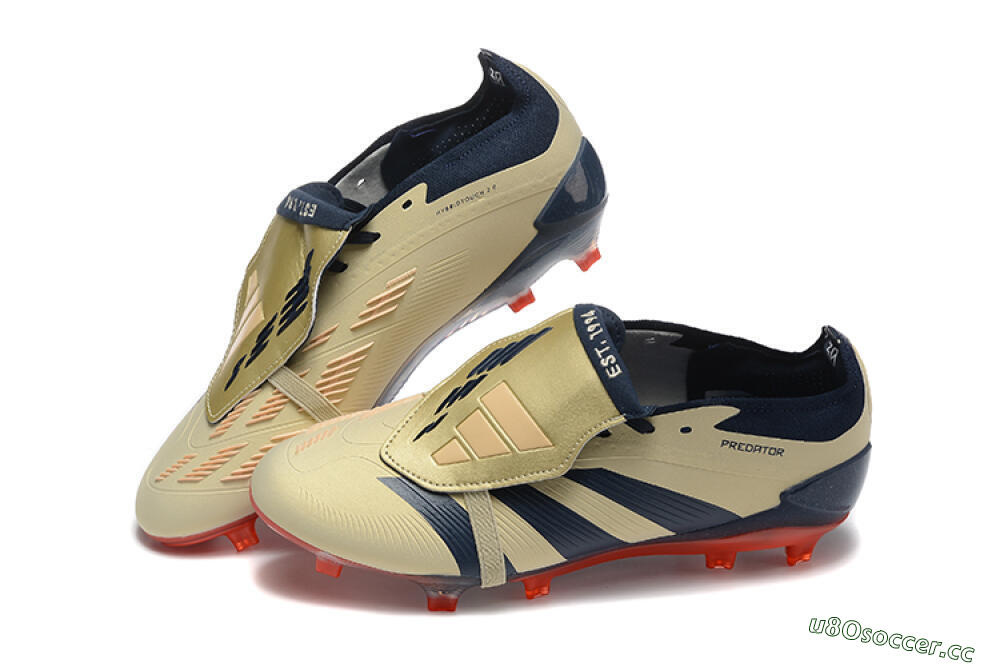 Men's Adidas Predator Elite Foldover Tongue FG Firm Ground Low-Tops Football Boots - Gold/Blue/Red 6