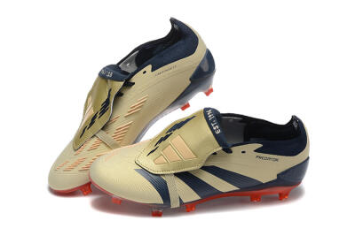 Men's Adidas Predator Elite Foldover Tongue FG Firm Ground Low-Tops Football Boots - Gold/Blue/Red
