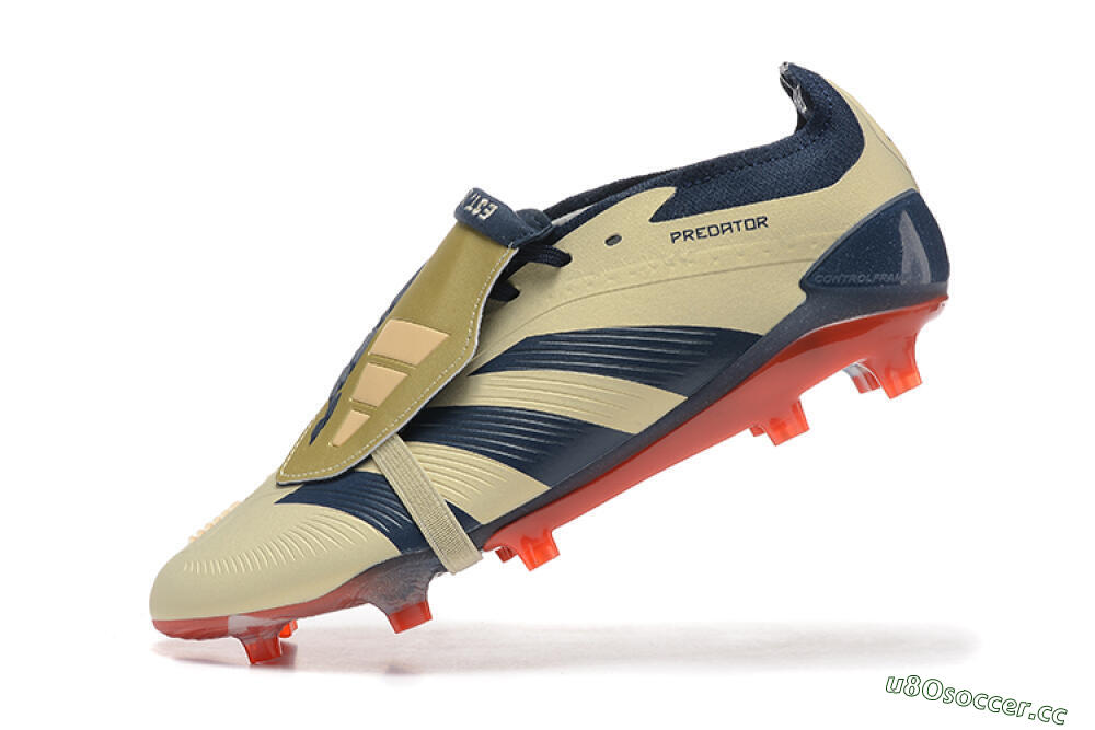 Men's Adidas Predator Elite Foldover Tongue FG Firm Ground Low-Tops Football Boots - Gold/Blue/Red 8