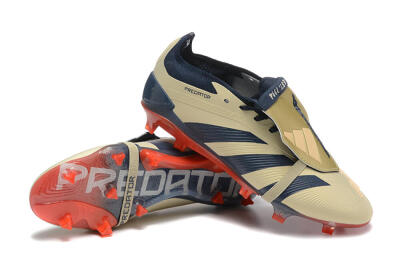 Men's Adidas Predator Elite Foldover Tongue FG Firm Ground Low-Tops Football Boots - Gold/Blue/Red