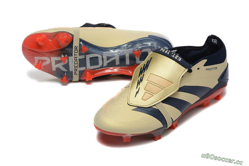 Men's Adidas Predator Elite Foldover Tongue FG Firm Ground Low-Tops Football Boots - Gold/Blue/Red 3