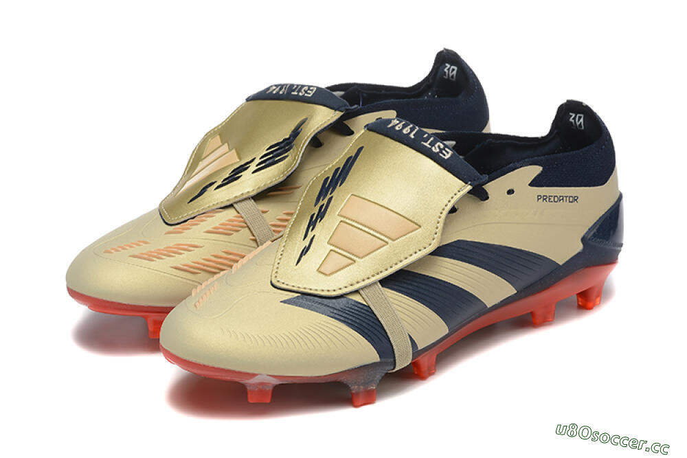 Men's Adidas Predator Elite Foldover Tongue FG Firm Ground Low-Tops Football Boots - Gold/Blue/Red 5