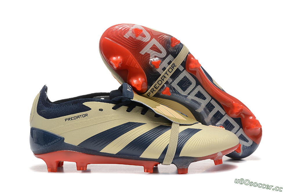 Men's Adidas Predator Elite Foldover Tongue FG Firm Ground Low-Tops Football Boots - Gold/Blue/Red 2