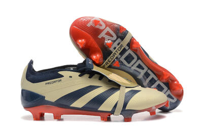 Men's Adidas Predator Elite Foldover Tongue FG Firm Ground Low-Tops Football Boots - Gold/Blue/Red