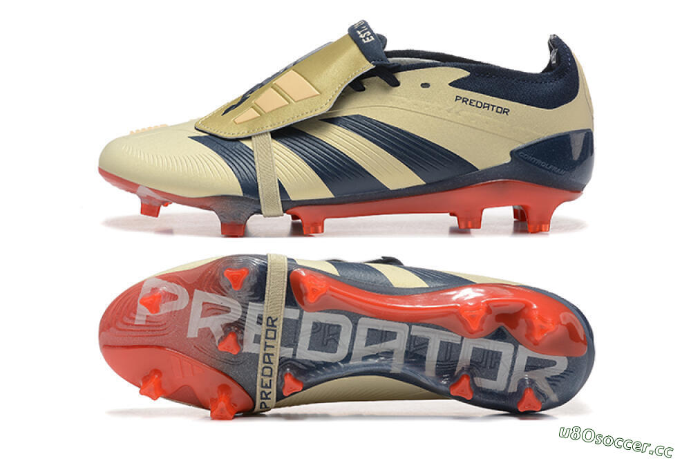 Men's Adidas Predator Elite Foldover Tongue FG Firm Ground Low-Tops Football Boots - Gold/Blue/Red 1