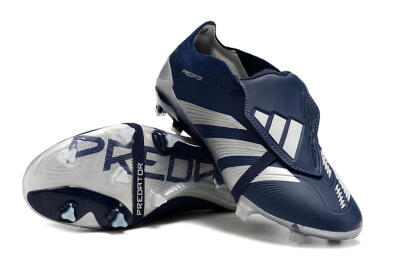 Men's Adidas Predator Elite Foldover Tongue FG Firm Ground Low-Tops Football Boots - Blue/Silver/White