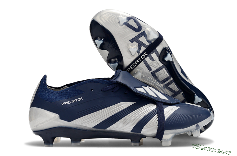 Men's Adidas Predator Elite Foldover Tongue FG Firm Ground Low-Tops Football Boots - Blue/Silver/White 2