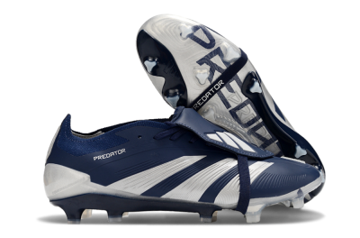 Men's Adidas Predator Elite Foldover Tongue FG Firm Ground Low-Tops Football Boots - Blue/Silver/White