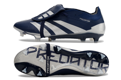Men's Adidas Predator Elite Foldover Tongue FG Firm Ground Low-Tops Football Boots - Blue/Silver/White