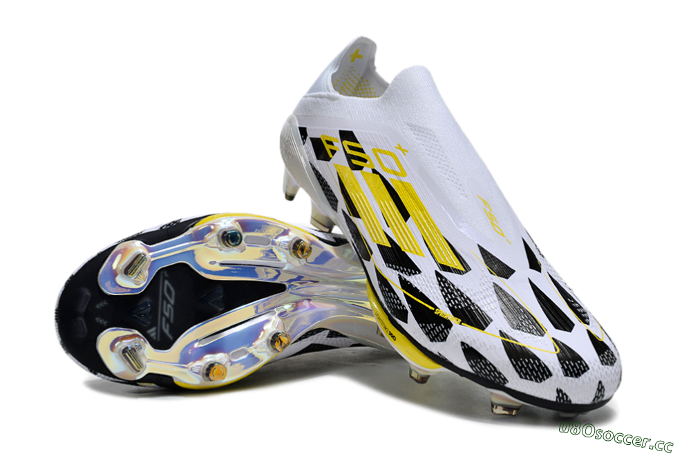Unisex Adidas F50+ Elite Lightstrike Pro Laceless FG Firm Ground Low-Tops Football Boots - White/Black/Yellow 3