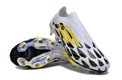 Unisex Adidas F50+ Elite Lightstrike Pro Laceless FG Firm Ground Low-Tops Football Boots - White/Black/Yellow