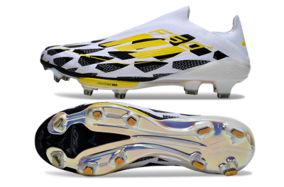 Unisex Adidas F50+ Elite Lightstrike Pro Laceless FG Firm Ground Low-Tops Football Boots - White/Black/Yellow