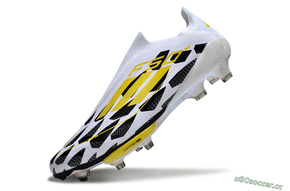 Unisex Adidas F50+ Elite Lightstrike Pro Laceless FG Firm Ground Low-Tops Football Boots - White/Black/Yellow 5
