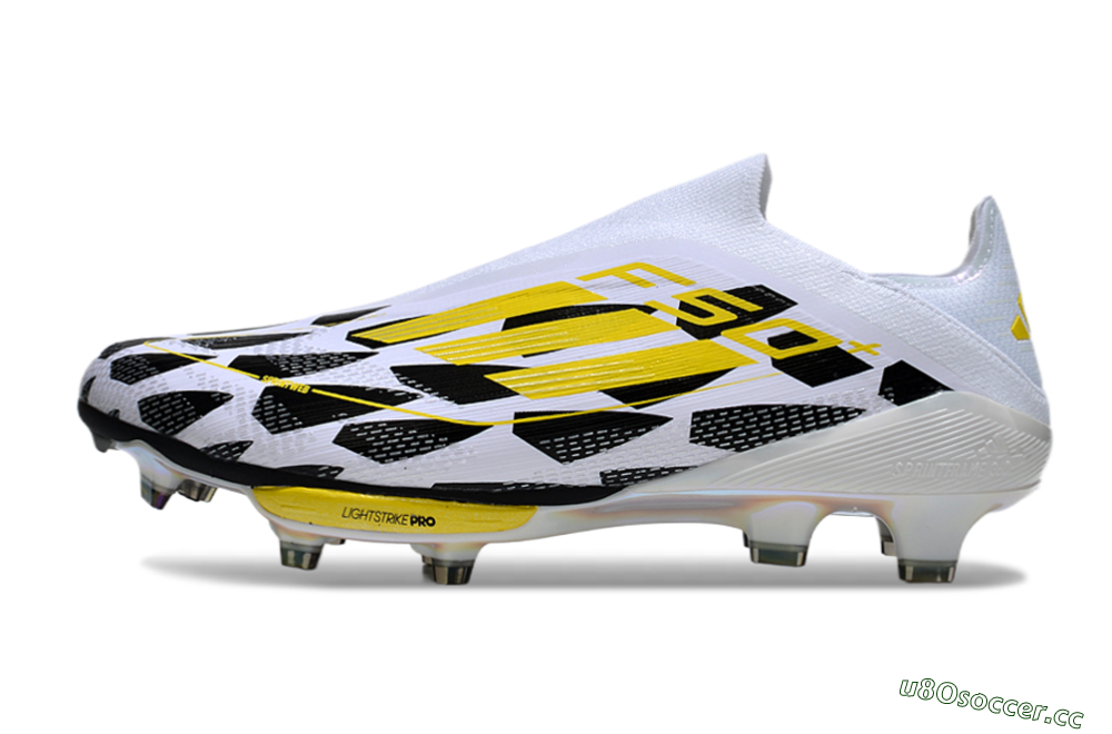 Unisex Adidas F50+ Elite Lightstrike Pro Laceless FG Firm Ground Low-Tops Football Boots - White/Black/Yellow 0