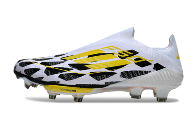 Unisex Adidas F50+ Elite Lightstrike Pro Laceless FG Firm Ground Low-Tops Football Boots - White/Black/Yellow