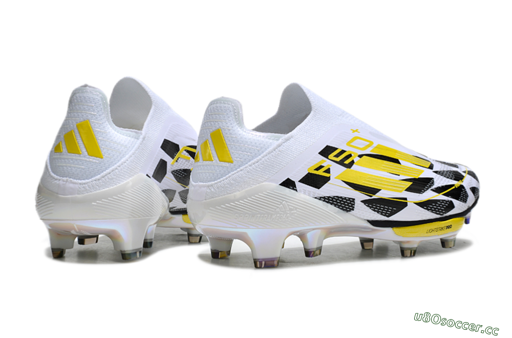 Unisex Adidas F50+ Elite Lightstrike Pro Laceless FG Firm Ground Low-Tops Football Boots - White/Black/Yellow 6