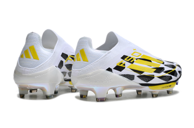 Unisex Adidas F50+ Elite Lightstrike Pro Laceless FG Firm Ground Low-Tops Football Boots - White/Black/Yellow