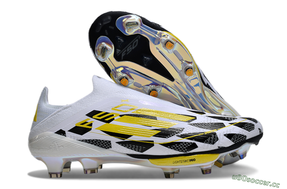 Unisex Adidas F50+ Elite Lightstrike Pro Laceless FG Firm Ground Low-Tops Football Boots - White/Black/Yellow 2