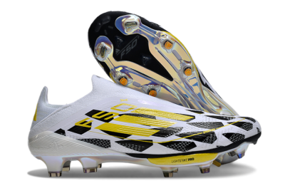 Unisex Adidas F50+ Elite Lightstrike Pro Laceless FG Firm Ground Low-Tops Football Boots - White/Black/Yellow