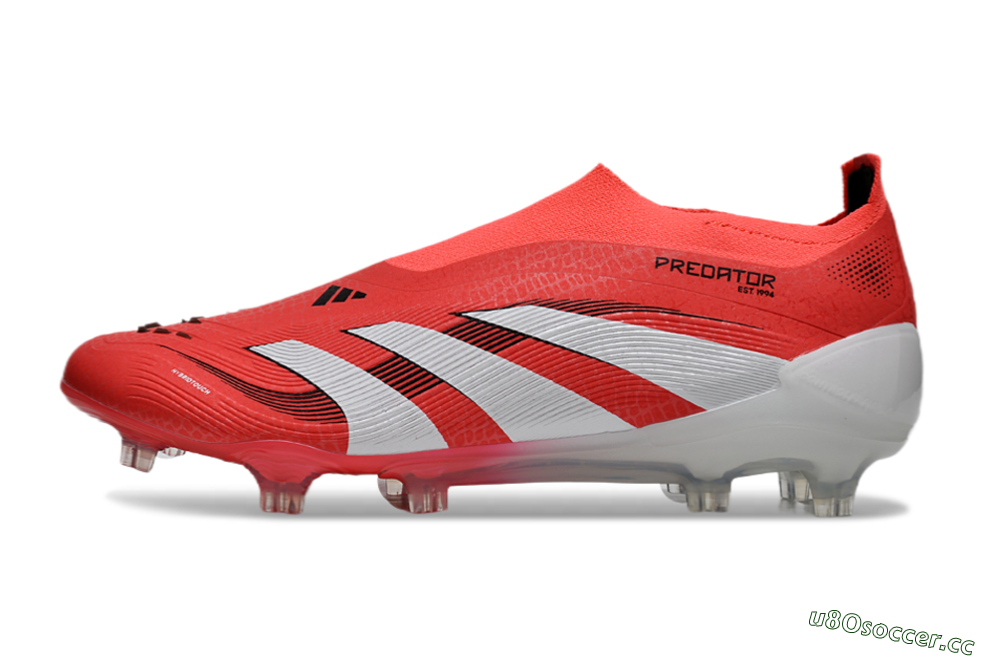 Men's Adidas Predator+ 24 Laceless FG Firm Ground Low-Tops Football Boots - Red/White/Black 0