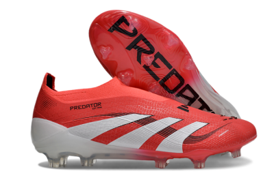 Men's Adidas Predator+ 24 Laceless FG Firm Ground Low-Tops Football Boots - Red/White/Black
