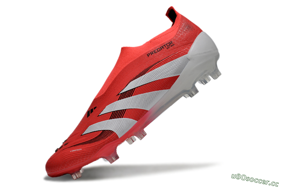 Men's Adidas Predator+ 24 Laceless FG Firm Ground Low-Tops Football Boots - Red/White/Black 5
