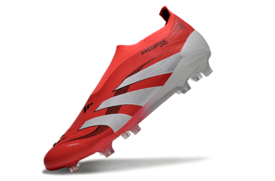 Men's Adidas Predator+ 24 Laceless FG Firm Ground Low-Tops Football Boots - Red/White/Black