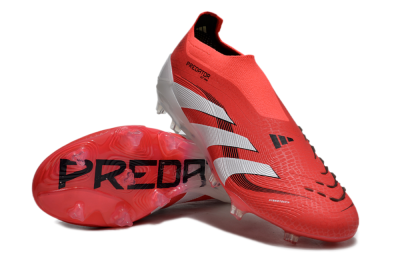 Men's Adidas Predator+ 24 Laceless FG Firm Ground Low-Tops Football Boots - Red/White/Black