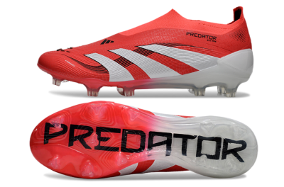 Men's Adidas Predator+ 24 Laceless FG Firm Ground Low-Tops Football Boots - Red/White/Black