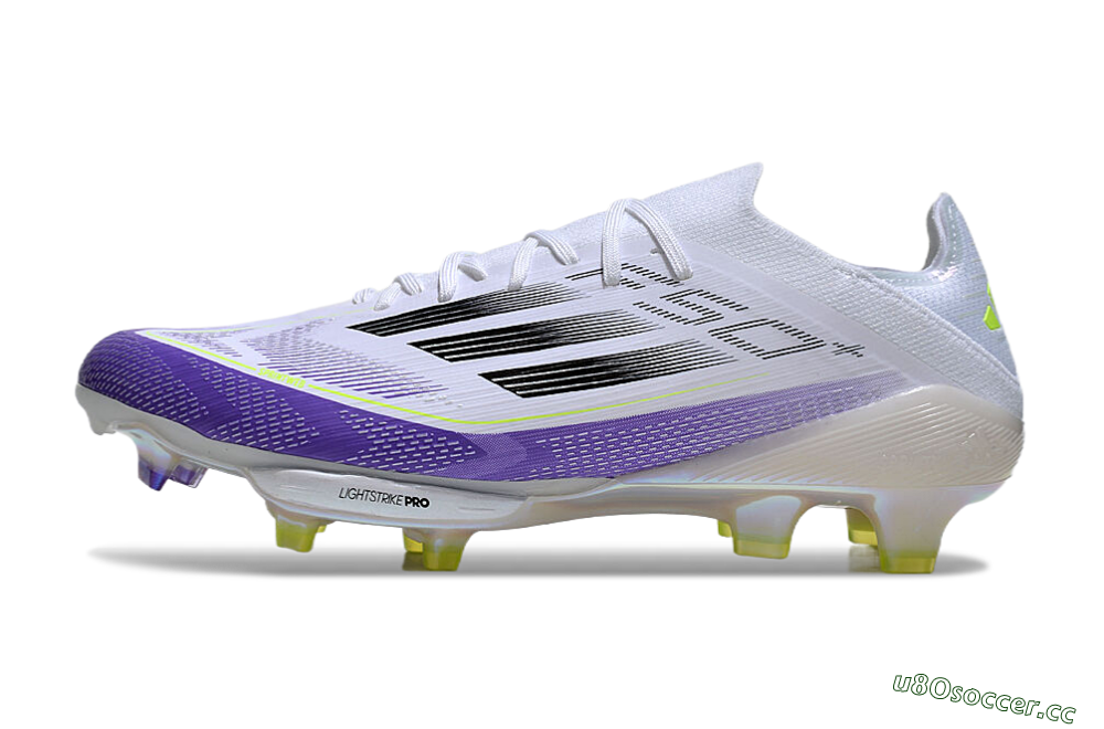 Unisex Adidas F50+ Elite Lightstrike Pro FG Firm Ground Low-Tops Football Boots - White/Black/Purple 0