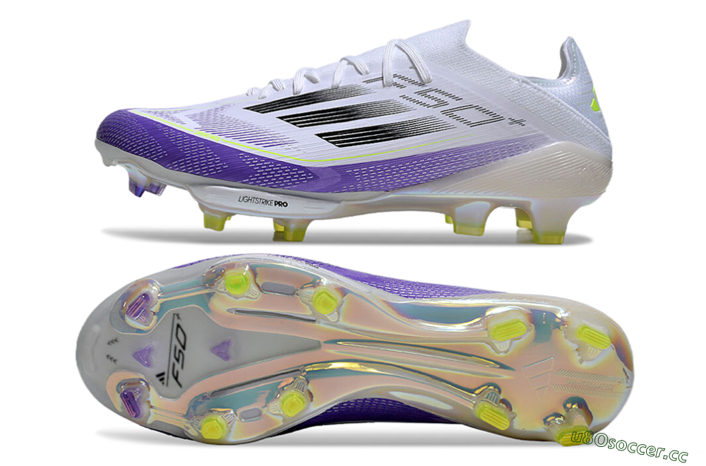 Unisex Adidas F50+ Elite Lightstrike Pro FG Firm Ground Low-Tops Football Boots - White/Black/Purple 1