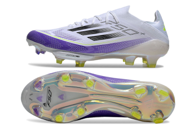 Unisex Adidas F50+ Elite Lightstrike Pro FG Firm Ground Low-Tops Football Boots - White/Black/Purple