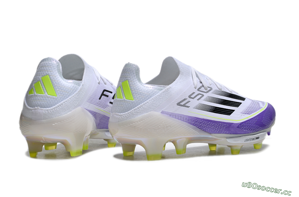 Unisex Adidas F50+ Elite Lightstrike Pro FG Firm Ground Low-Tops Football Boots - White/Black/Purple 6