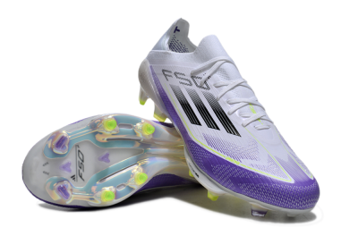 Unisex Adidas F50+ Elite Lightstrike Pro FG Firm Ground Low-Tops Football Boots - White/Black/Purple