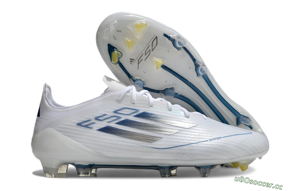 Men's Adidas F50 Elite FG Firm Ground Low-Tops Football Boots - White/Silver/Blue 2