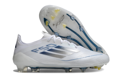 Men's Adidas F50 Elite FG Firm Ground Low-Tops Football Boots - White/Silver/Blue