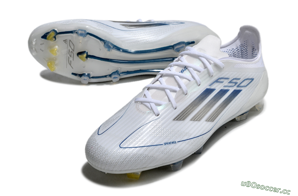 Men's Adidas F50 Elite FG Firm Ground Low-Tops Football Boots - White/Silver/Blue 3