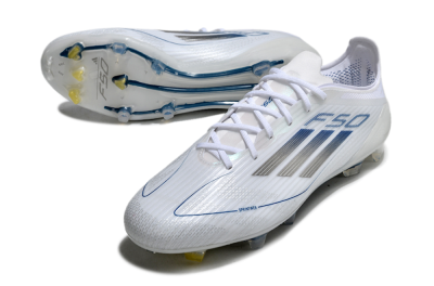 Men's Adidas F50 Elite FG Firm Ground Low-Tops Football Boots - White/Silver/Blue