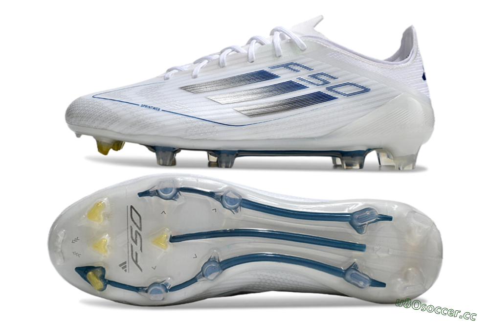 Men's Adidas F50 Elite FG Firm Ground Low-Tops Football Boots - White/Silver/Blue 1
