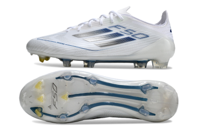 Men's Adidas F50 Elite FG Firm Ground Low-Tops Football Boots - White/Silver/Blue