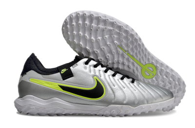 Men's Nike Tiempo Legend 10 Pro TF Artificial Turf Low-Tops Football Shoes - Silver/Black/Yellow