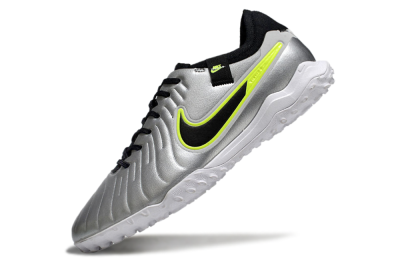 Men's Nike Tiempo Legend 10 Pro TF Artificial Turf Low-Tops Football Shoes - Silver/Black/Yellow