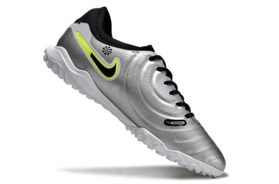 Men's Nike Tiempo Legend 10 Pro TF Artificial Turf Low-Tops Football Shoes - Silver/Black/Yellow