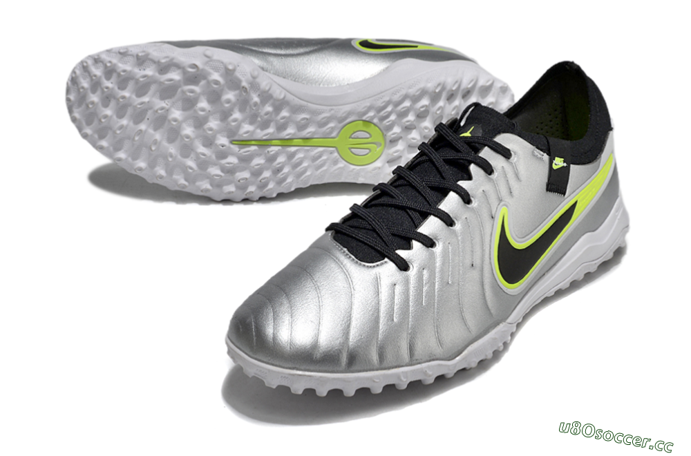 Men's Nike Tiempo Legend 10 Pro TF Artificial Turf Low-Tops Football Shoes - Silver/Black/Yellow 3