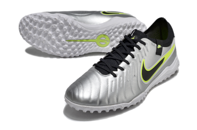 Men's Nike Tiempo Legend 10 Pro TF Artificial Turf Low-Tops Football Shoes - Silver/Black/Yellow